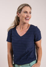 Load image into Gallery viewer, Lily & Me V Neck T-Shirt with Raised Horizontal Rib Texture