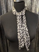 Load image into Gallery viewer, Small Scarf with Animal Spots Print in Sheer Viscose - Beige/Black