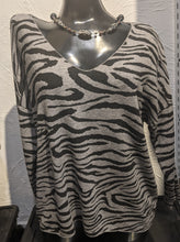 Load image into Gallery viewer, V Neck 3/4 Sleeve Top - Soft Brushed Wool Mix in Zebra Print