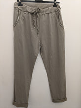 Load image into Gallery viewer, Plain Super Stretch 'Magic' Trousers - Lurex Trim Pockets with Drawstring Waist