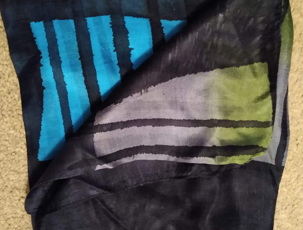 Long Silk  Scarf with Abstract Block Pattern