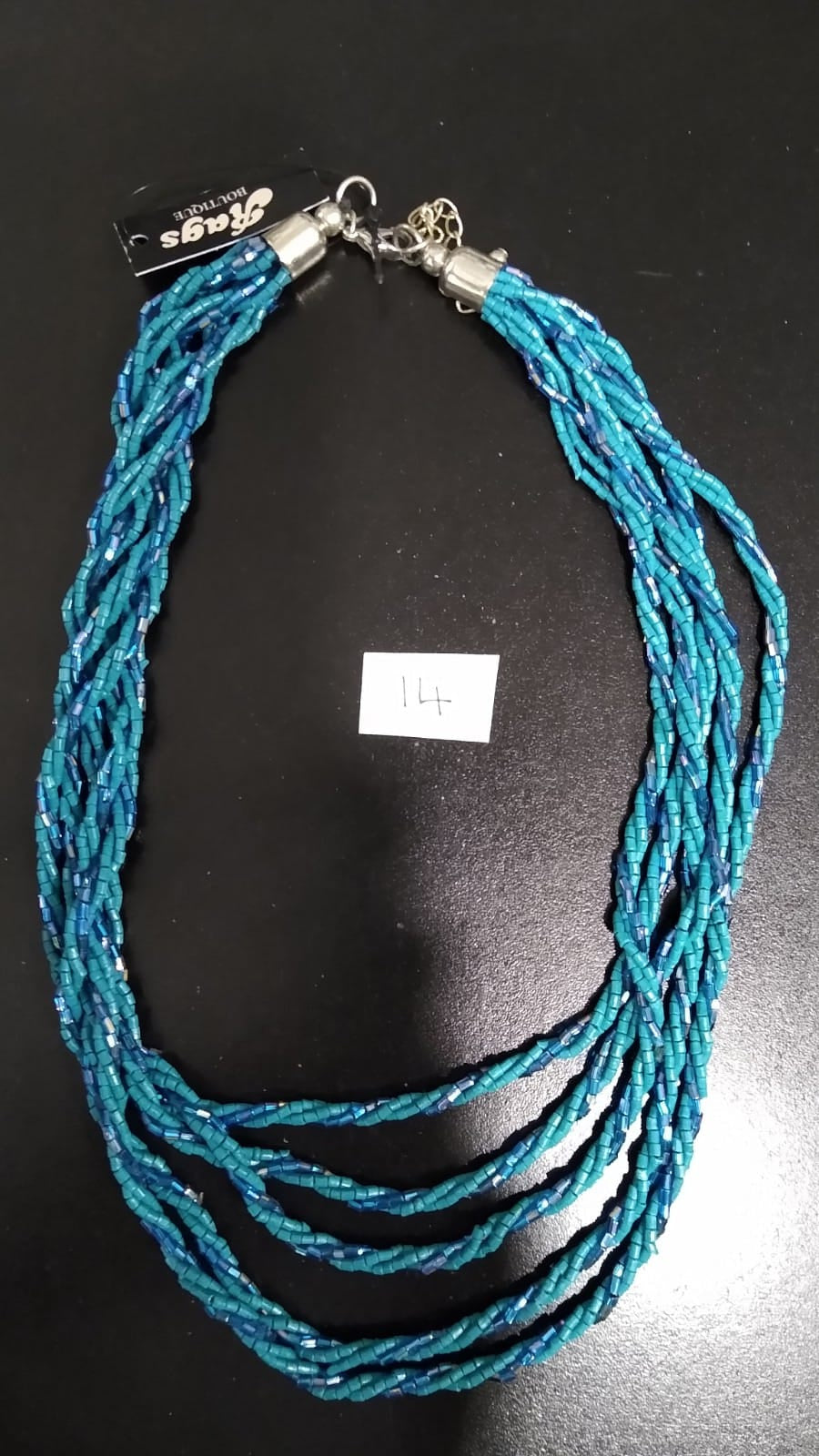 Turquoise/Teal Necklace Multi Strands with Twisted Beads