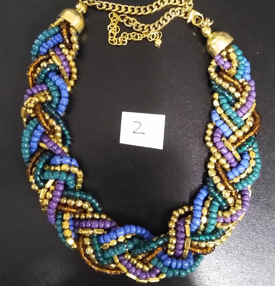 NECKLACE Teal/Purple/Multi chunky plaited style