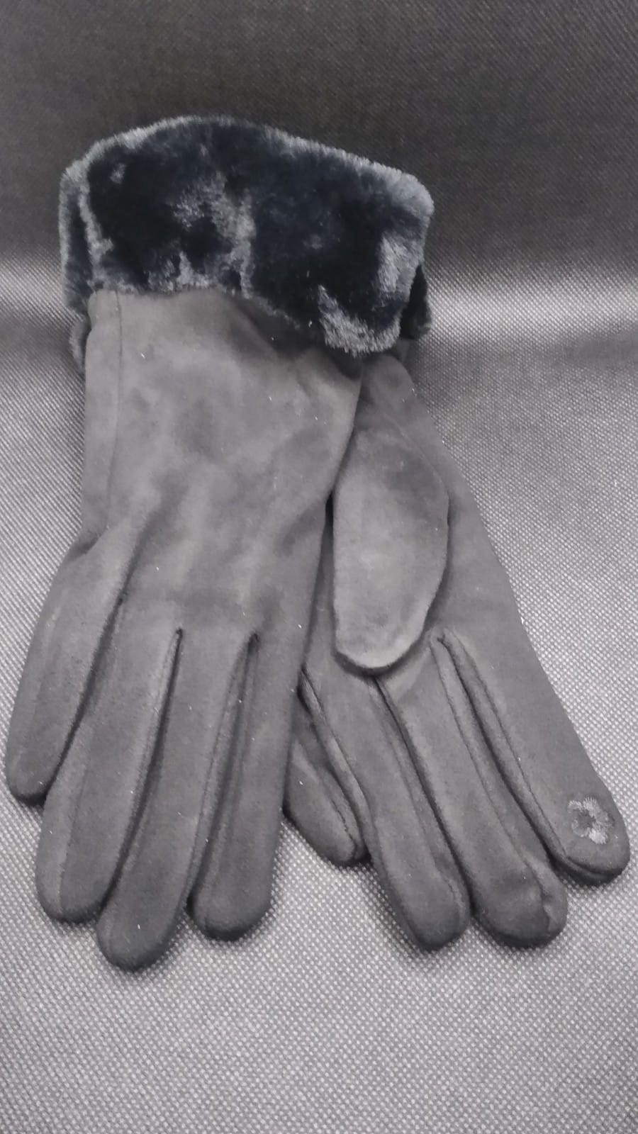 Faux Suede Gloves with Faux Fur Trim