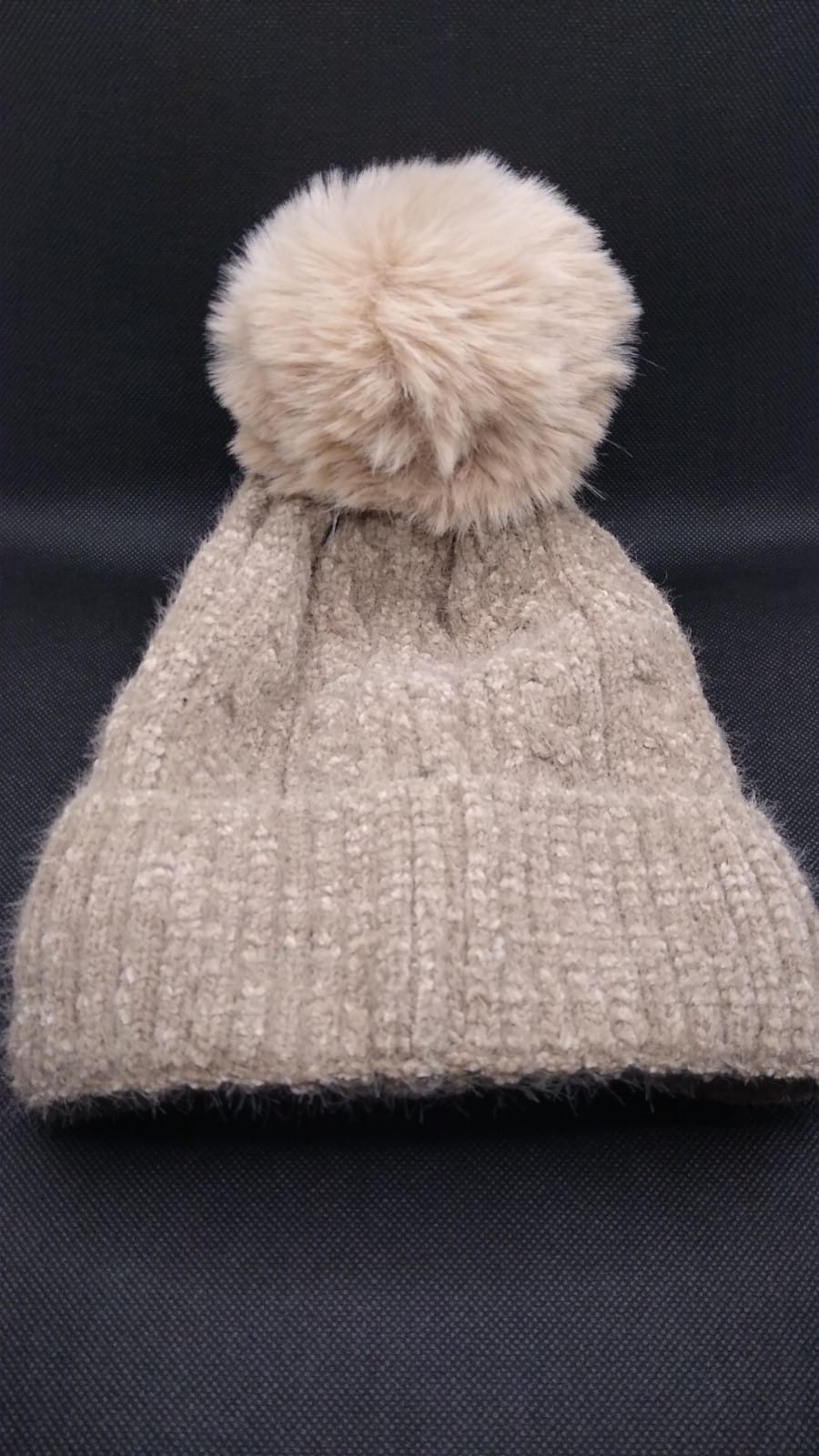 Bobble Hat in Fluffy Cable Knit with Fleece Lining
