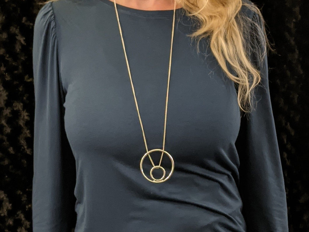 Long Necklace with Big Circle Little Circle Pendant