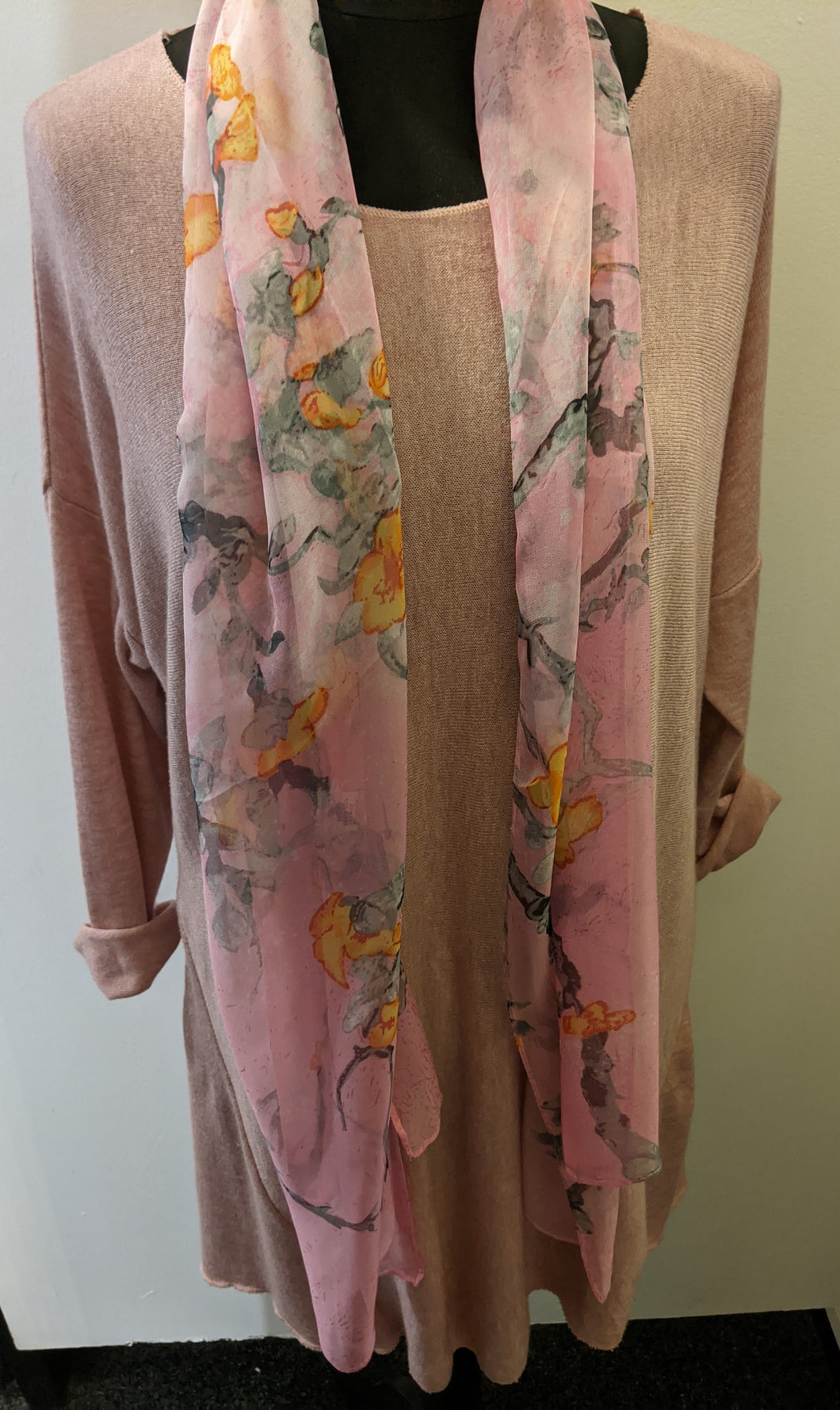Lightweight Scarf with Japanese Blossom Print