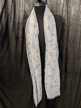 Load image into Gallery viewer, SCARF DELICATE FLORAL DESIGN - with Dotty Printed Leaves in White/Navy
