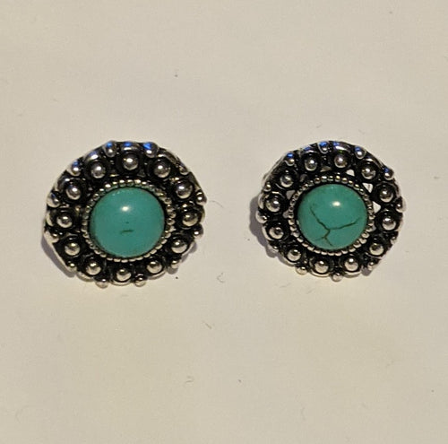 Boho-Vintage Inspired Stud Earrings with Coloured Stone