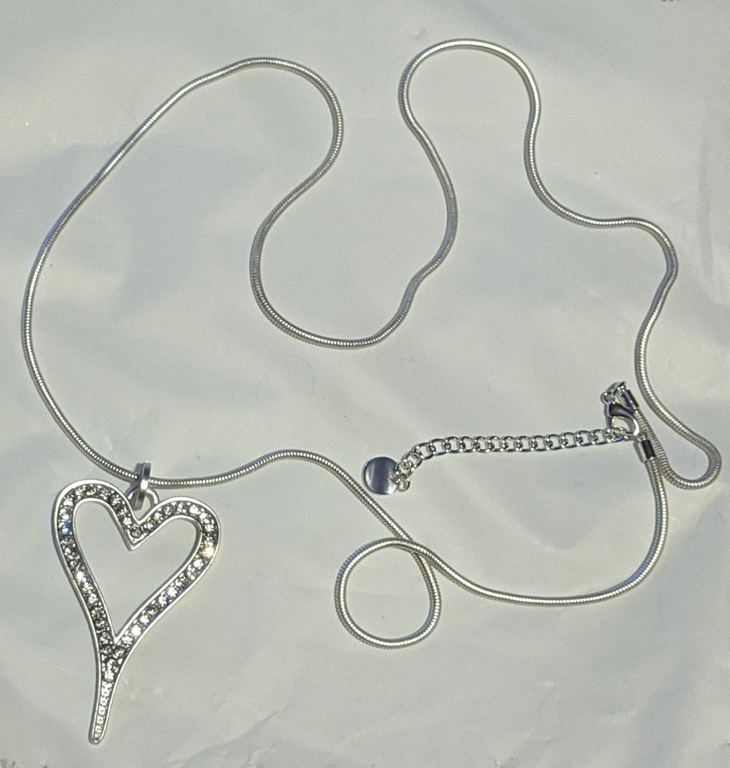 Long Necklace with Statement Diamante Outline Heart Pendant