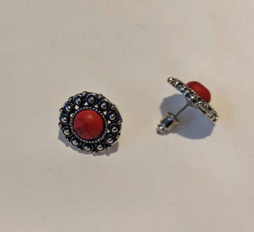 Boho-Vintage Inspired Stud Earrings with Coloured Stone