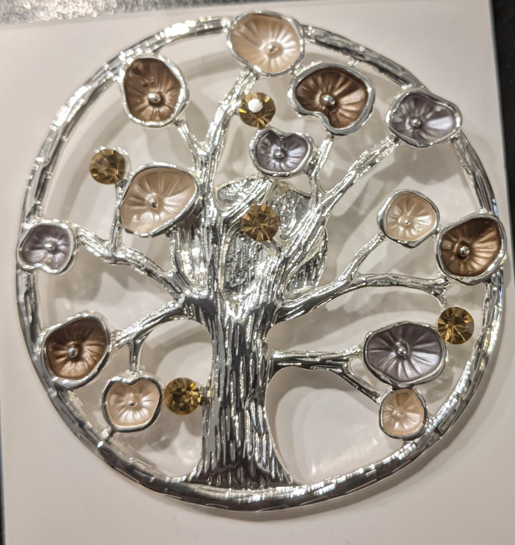 Magnetic Scarf Fastener/Brooch Tree of Life Outline with Circle and Diamante Detail