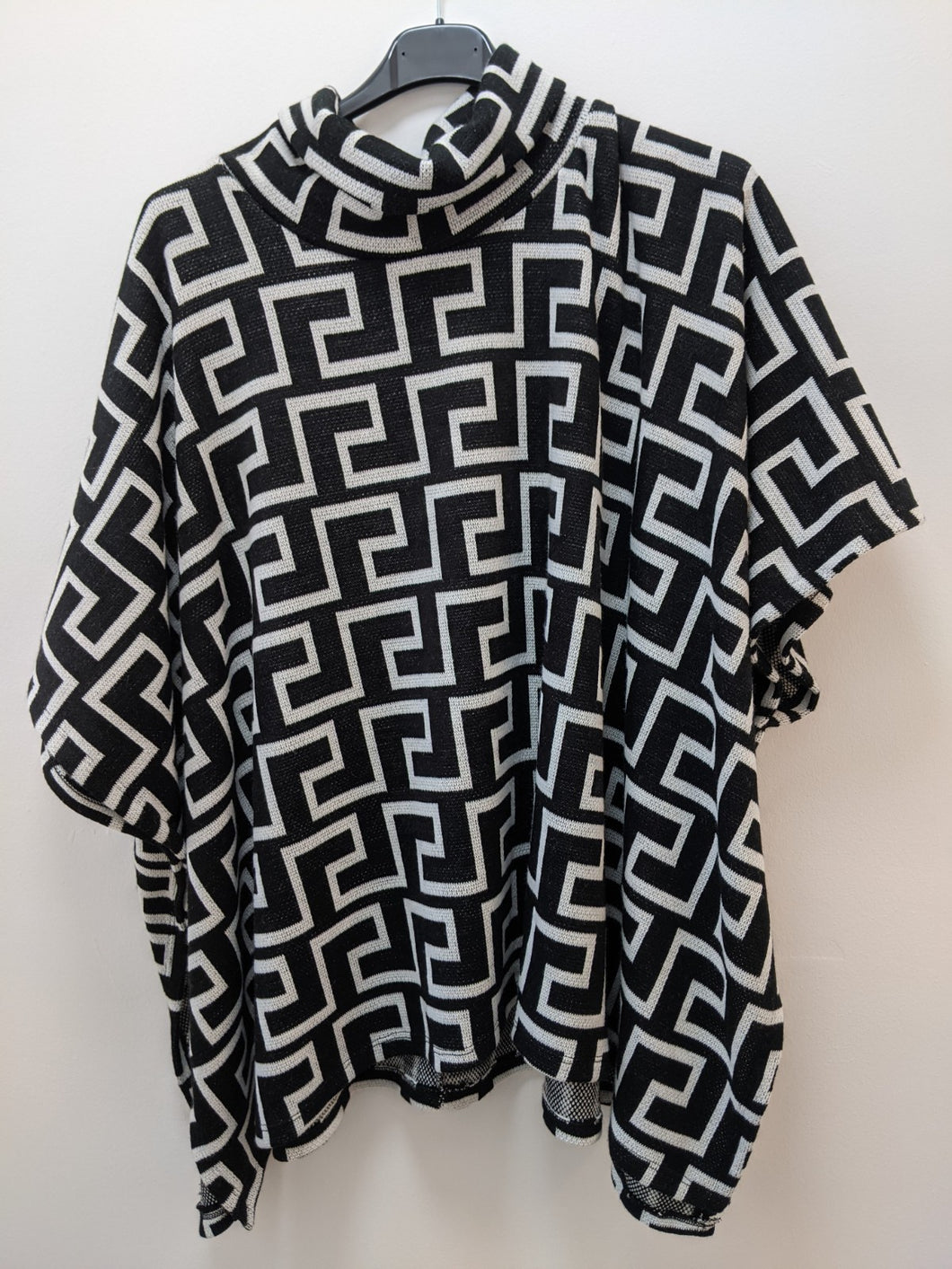 Roll Neck Poncho with Geometric 60's Style
