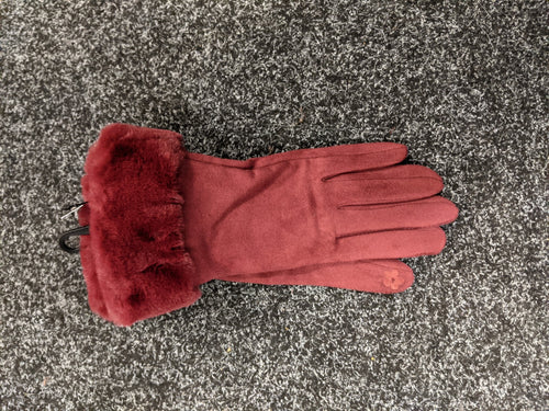 Faux Suede Gloves with Faux Fur Trim