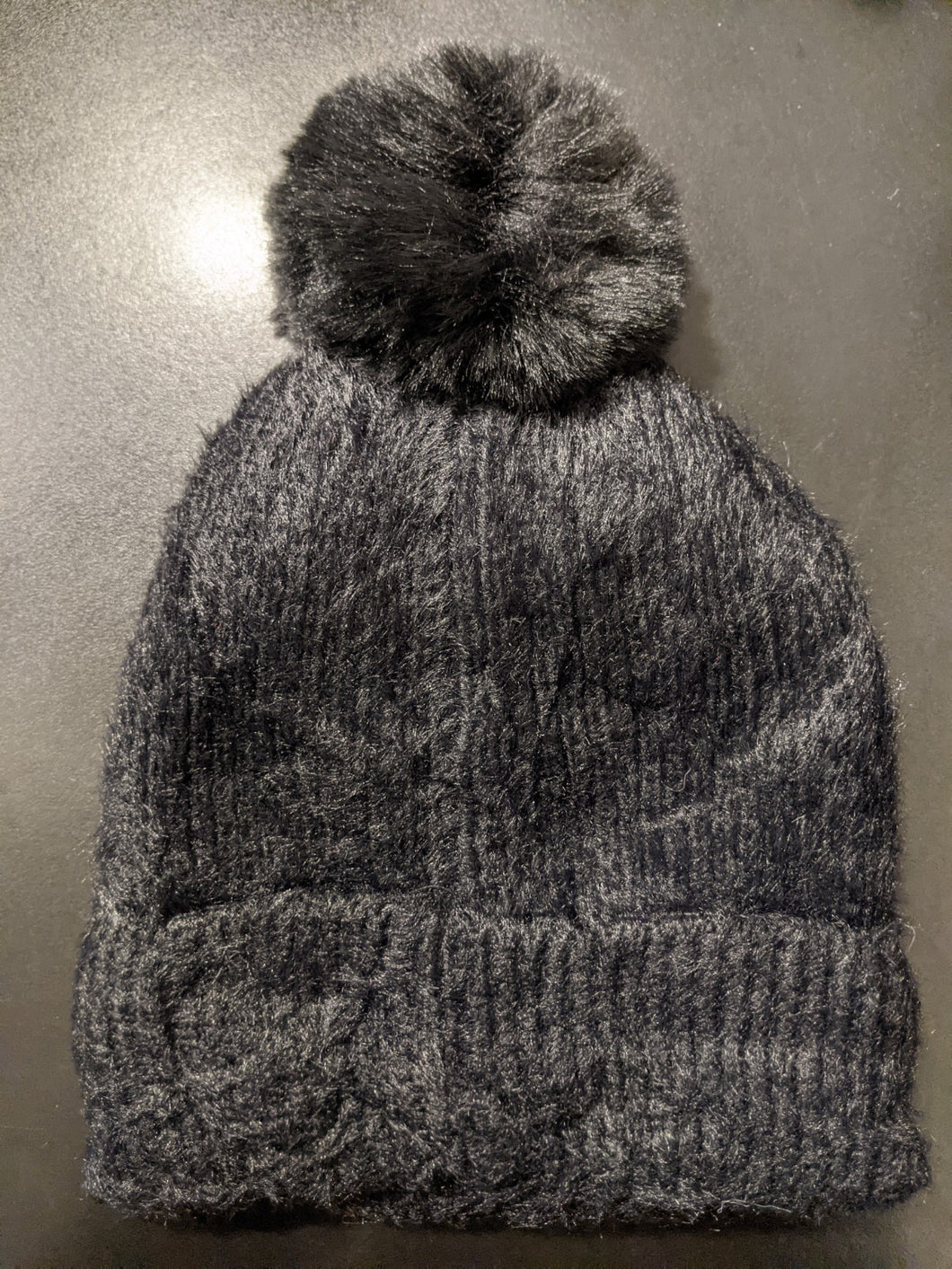 Fluffy Knit Bobble Hat with Fleece Lining