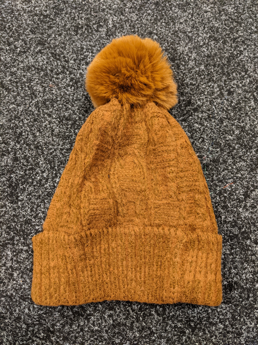 Bobble Hat in Soft Subtle Cable Knit with Fleece Lining